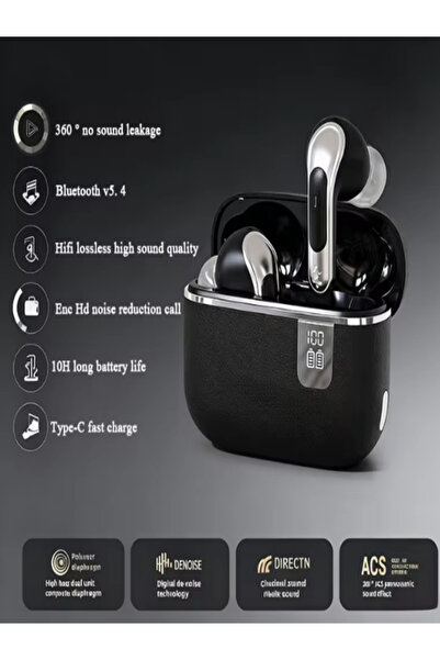 OEM TWS Bluetooth 5.5 In-Ear Headphones, Leather Case, LED Display, Real Stereo Sound – Black