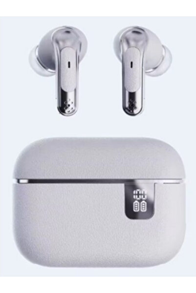 OEM In-ear headphones with Bluetooth technology TWS BT5.5, high quality leather, LED display - WHITE