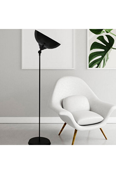 METEDEKOR Hareketli Mika Başlıklı Metal Gövde Lambader Siyah Renk Cafe Otel Salon Köşe Lambası