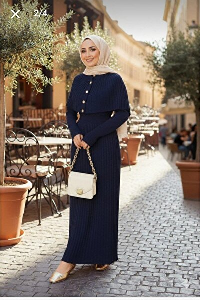 ANBLYs COLLECTION Buttoned Long Knitted Dress with Pleated Detail
