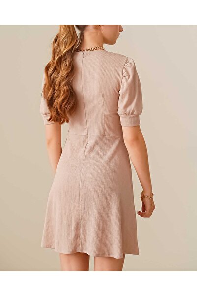 Modamorfo 2339 Πλεκτό Φόρεμα με Τετράγωνο Λαιμό - Μπισκότο