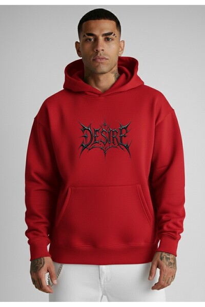 LORVEX Hanorac supradimensionat cu glugă, 100% bumbac, tricou DESİRE imprimat