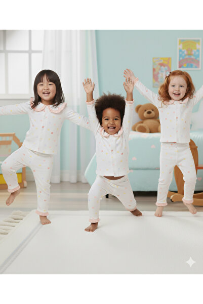 Bebelove Girl's Combed Cotton Pajamas with Buttons – Soft Fabric, Ruffled Pattern Transitional Sets