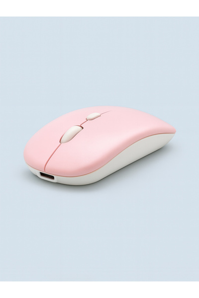 MA Pembe Mouse Kablosuz sessiz şarj edilebilir 2.4G + Bluetooth bağlantı