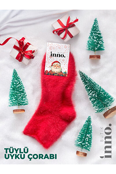 Inno Șosete de dormit roz, pufoase, de pluș, cu panglică cadou