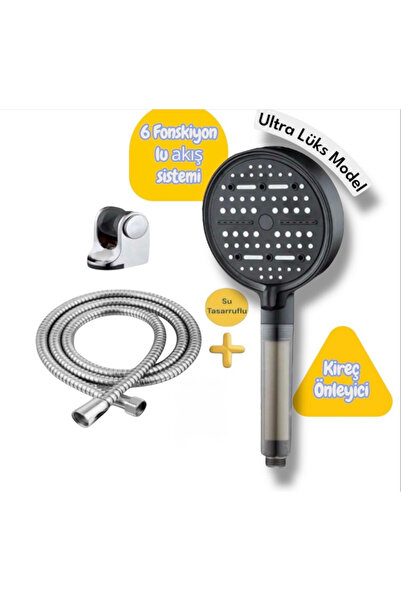 YMV 6 FONKSİYONLU DUŞ BAŞLIĞI FİLTRELİ KİREÇ ARINDIRICILI DUŞ BANYO ÇELİK HOR...