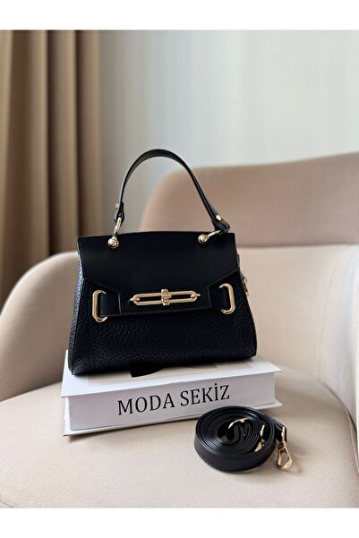 Moda Sekiz Women's Premium Quality Lock Detail Accessory Crossbody Hand and Shoulder Bag