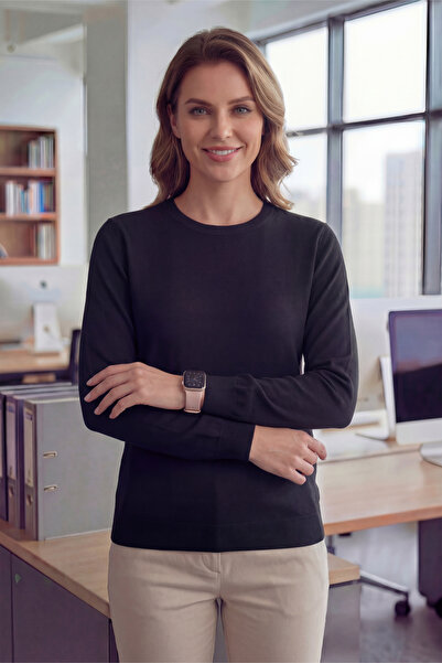 Veleno Hanorac negru din țesătură Selanik pentru femei, cu decolteu în formă ...