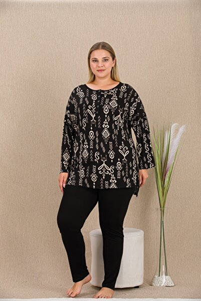 lidofya Long Sleeve Plus Size Patterned Pajama Set