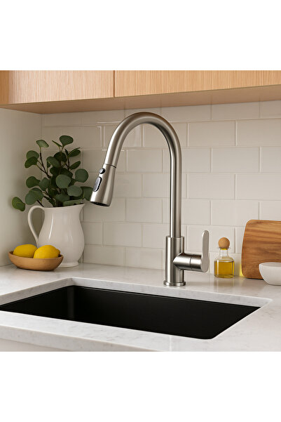 banyosepeti FlexChrome 360 Spiralli Mutfak Eviye Bataryası – Krom / Mat Siyah...