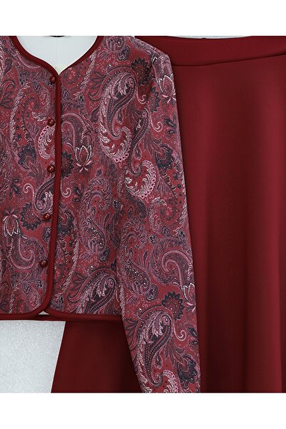 Modamorfo Ethnic Patterned Ball Button Scuba Suit - Burgundy