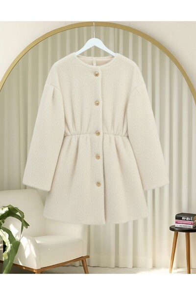 Modamorfo Μπουφάν με επένδυση μέσα και με κορδόνι στη μέση - Κρεμ