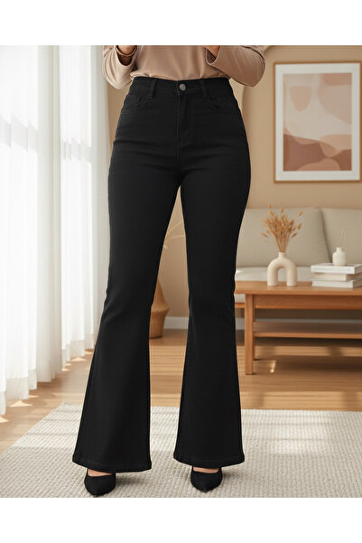 Modamorfo Flared Zippered Jeans with Pockets - Black