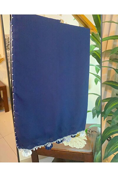 Veil Designer A light blue headscarf made of Japanese fabric, handmade with crochet embroidery. Size: 60 * 190