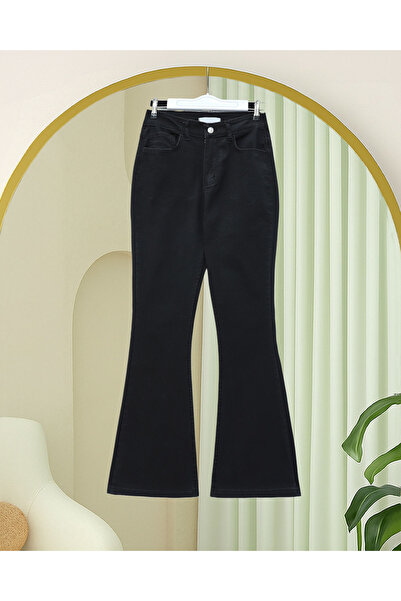 Modamorfo Flared Zippered Jeans with Pockets - Black