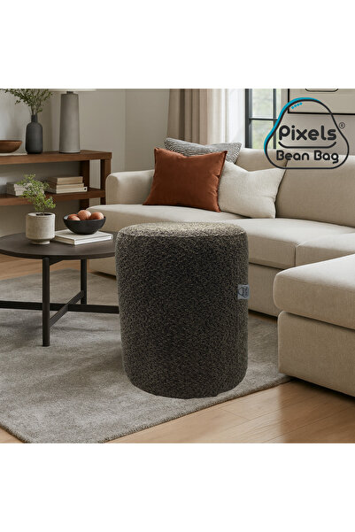 PixelsBeanBag Large round ottoman in boucle fabric from Pixel Bean Bag, for living room and bedroom