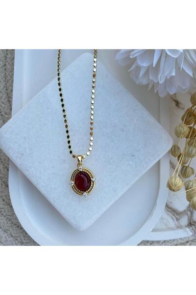 nesdesign Kenarları Taşlı Akik Taşı Ezme Zincir Kolye (40 cm)