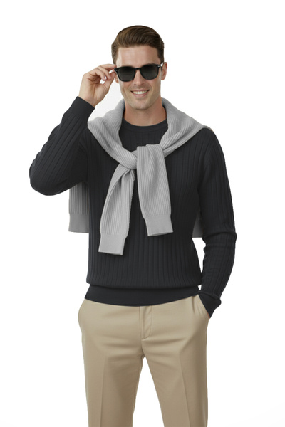 DeepSEA Men's Smoked Comfortable Fit Striped Textured Knit Sweater – Stylish & Modern Design 2605432