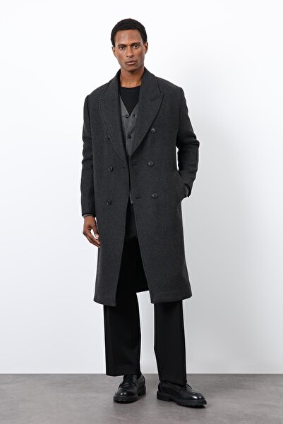 Antioch Anthracite Wool Blended Double Breasted Men's Coat