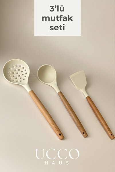 UCCO 3-Piece Silicone Spatula Set with Wooden Handle, 32 Cm, Non-Scratch, High Heat Resistant Kitchen Utensils
