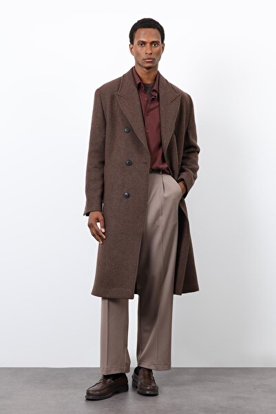 Antioch Brown Wool Blended Double Breasted Men's Coat