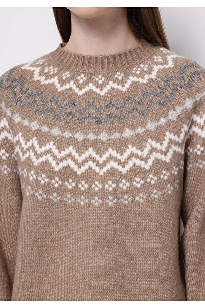 Colin's Regular Fit Turtle Neck Printed Women's Beige Sweater