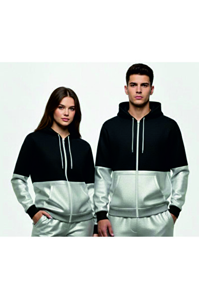 HOFFNUNG 3Iplik Daily Hooded Zip Sweatshirt Solid Color Removable Hooded Sweatshirt Zip