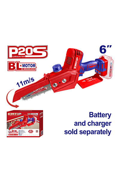 EMTOP Mini Fierăstrău cu Lanț Brushless, 15 cm, 20V, fără Acumulator și Încăr...