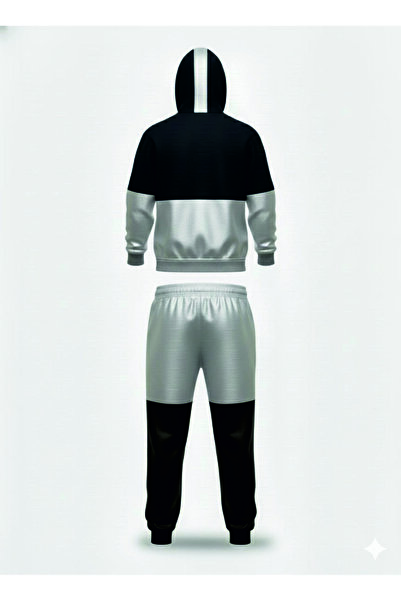 HOFFNUNG 3Iplik Daily Hooded Top and Sweatpants Set Solid Color Removable Hooded Sweatshirt Full Zip