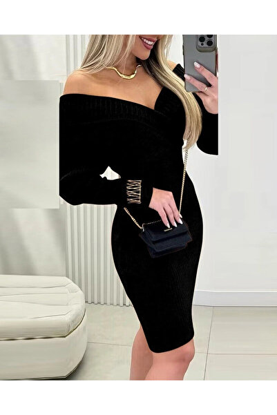 KentselBazaar Rochie de damă cu mânecă lungă, fără umăr, cu rever dublu, scurtă