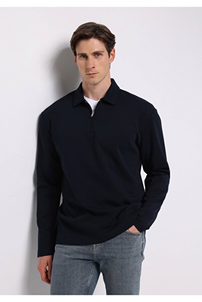 Colin's Comfort Fit Polo Neck Plain Men's Navy Blue Long Sleeve T-Shirt