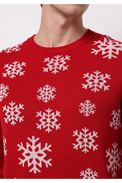 Colin's Regular Fit Round Neck Jacquard Men's Red Sweater