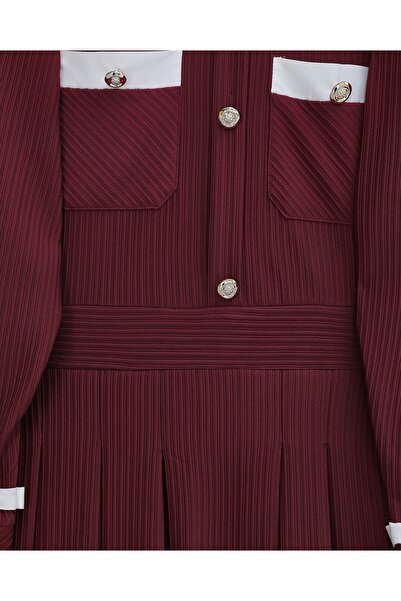 Modamorfo Φόρεμα με πλισέ με λεπτομέρεια με κορδόνια και κουμπιά στο μανίκι - Βουργουνδία