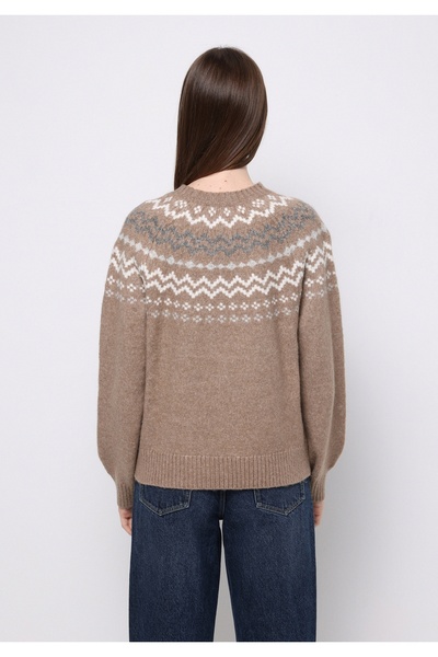 Colin's Regular Fit Turtle Neck Printed Women's Beige Sweater