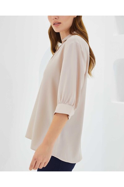 Modamorfo Women's Cream Shirt Collar Satin Blouse 0493