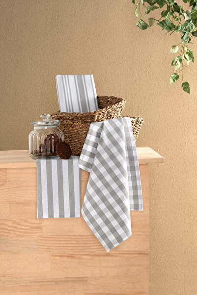 OKRA HOME GRİ, %100 PAMUK, 3’LÜ MUTFAK HAVLUSU SETİ