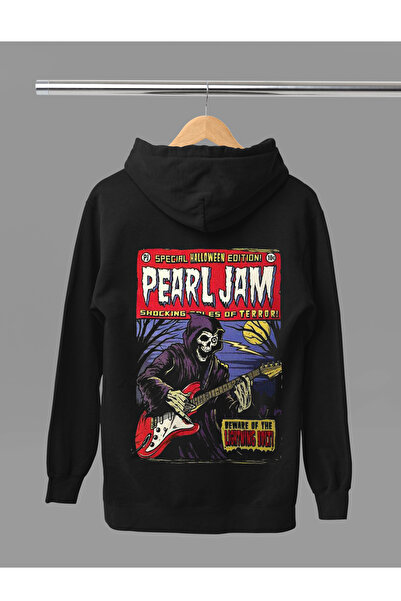 MAGORS Hanorac rock cu glugă, cu mânecă lungă, din bumbac imprimat PEARL JAM,...