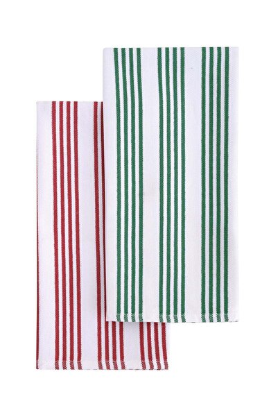 OKRA HOME Yılbaşı Temalı Kırmızı Yeşil İnce Çizgili Mutfak Peçetesi 2li Set (...