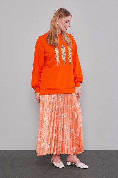 Levidor Oranj Tüy Desenli Pliseli Etek Takım