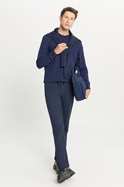 ALTINYILDIZ CLASSICS Ανδρικό πουλόβερ πλεκτό ζακάρ με κανονική εφαρμογή Navy Blue Standard Fit