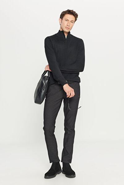 ALTINYILDIZ CLASSICS Men's Black Wool Standard Fit Regular Cut Bato Collar Knitwear Sweater