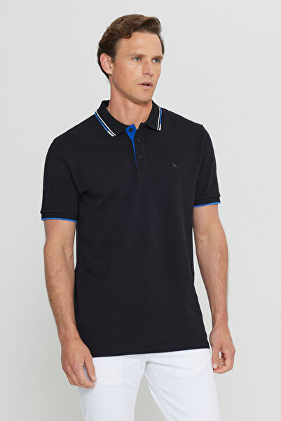 ALTINYILDIZ CLASSICS Ανδρικό μαύρο 100% βαμβακερό μπλουζάκι με λεπτή εφαρμογή Polo λαιμόκοψη