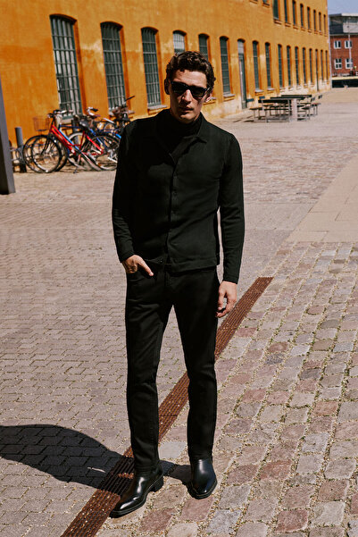 ALTINYILDIZ CLASSICS Men's Black Standard Fit Regular Cut Shirt Collar Knitwear Sweater