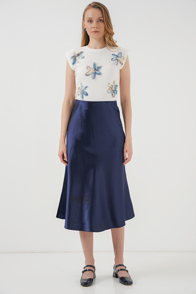 Modamorfo 15806 Satin Skirt - Navy Blue