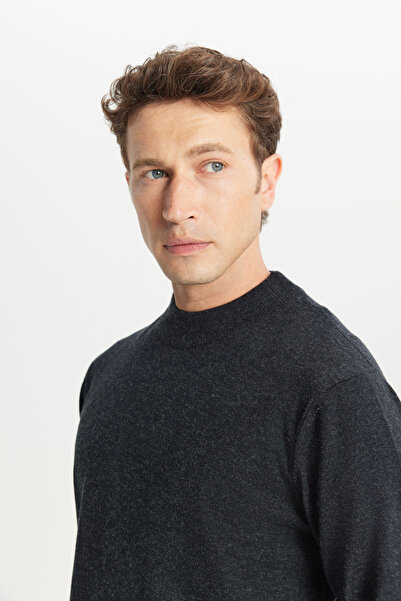 ALTINYILDIZ CLASSICS Men's Anthracite-Melange Wool Standard Fit Regular Cut Half Turtleneck Knitwear Sweater