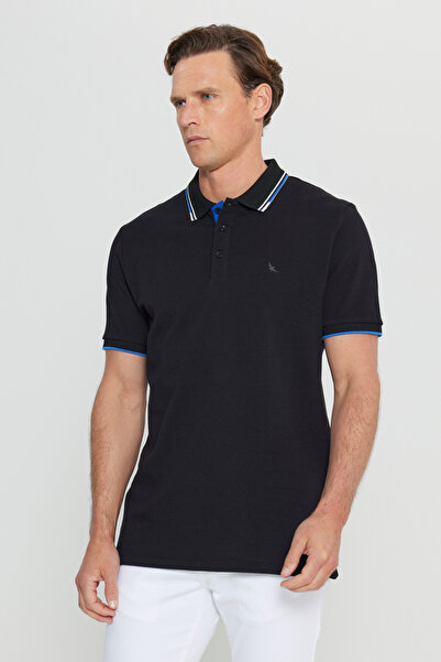 ALTINYILDIZ CLASSICS Ανδρικό μαύρο 100% βαμβακερό μπλουζάκι με λεπτή εφαρμογή Polo λαιμόκοψη