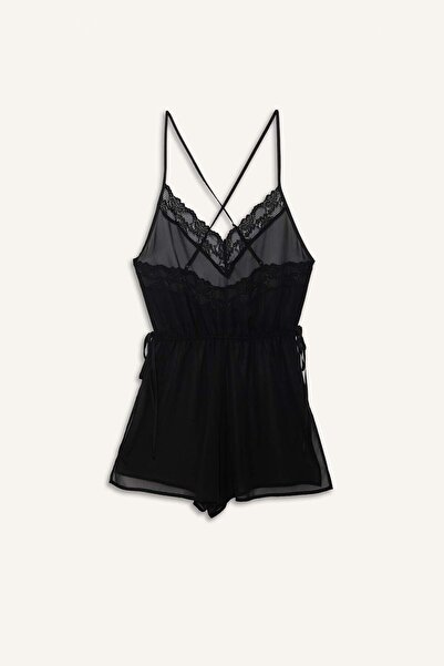 DeFacto Regular Fit V Neck Chiffon Strap Jumpsuit Nightdress-Fall in Love G1542Ax25Wn