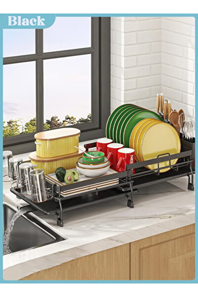 Generic Expandable dish drying rack with drainage tray, rust-resistant dish rack