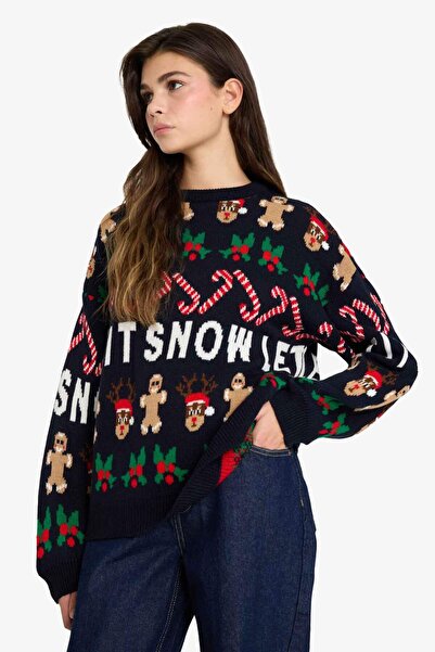DeFacto Christmas Themed Regular Fit Crew Neck Knitwear Sweater F4386Ax25Cw