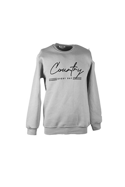 trender 0 Collar 3 Thread Gray Men's Sweatshirt Country Print